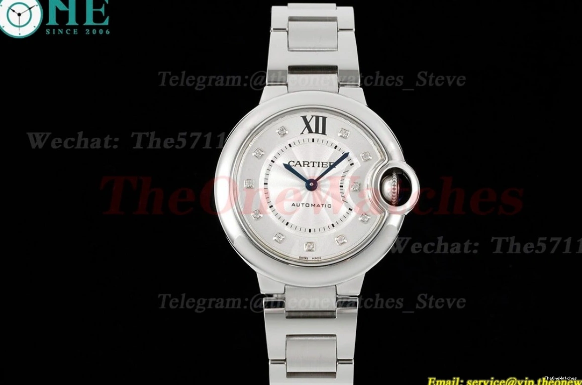 Ballon SS Bleu Ladies 33mm A076 Cartier 3KF De Dia SS Wht 1218